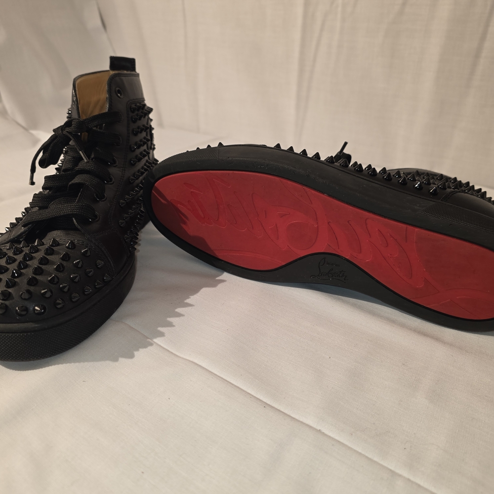 Christian Louboutin Black Spiked Men's High Top Sneakers Mens Sz 44/ 11 - Picture 2 of 8